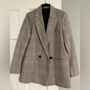 Tan and blue plaid Zara blazer